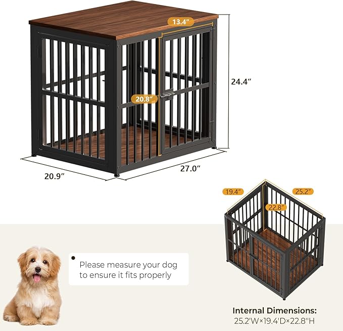 Lyromix 27'' Dog Crate Furniture with 3 Doors,Wooden Crate End Table Heavy Duty Indoor Puppy Cage for Small Dogs, Multiple Units Can be Combined, Walnut