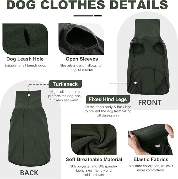 ROZKITCH Dog Winter Coat Soft Pullover Pajamas, Pet Windproof Warm Cold Weather Jacket Vest Cozy Jumpsuit Apparel Outfit Clothes for Walking Hiking Travel Sleep Green 3XL