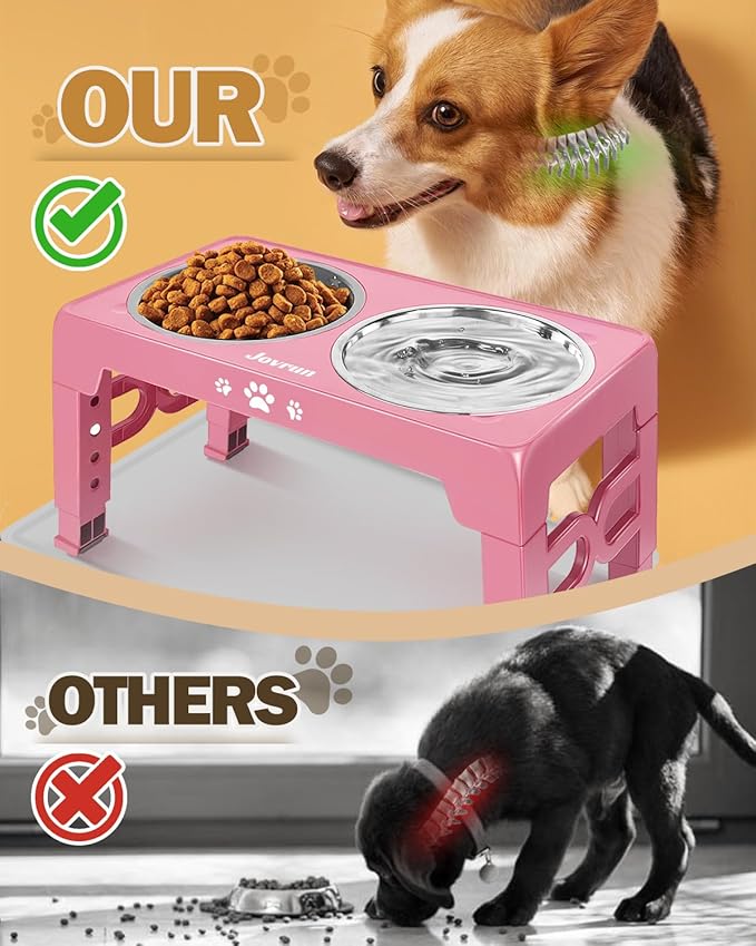 Elevated Dog Bowls, Dog Feeder with Stainless Steel Dishes & Slow Feeder Bowl, 5 Heights Adjustable Raised Stand for Medium Large, Food Dishes with Non-Slip Feet