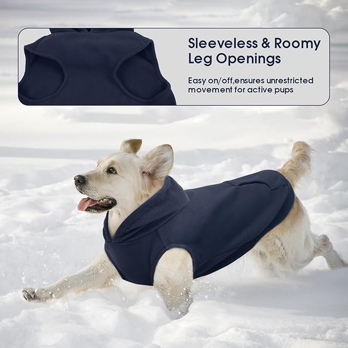IECOii Dog Sweatshirt for Large Dogs, Hooded Fleece Vest with Leash Hole, XXXL Dogs Sweater for Giant Breed,Warm Polar Fleece Large Dog Hoodie for Fall Winter,Labrador,Doberman, Blue, 3XL