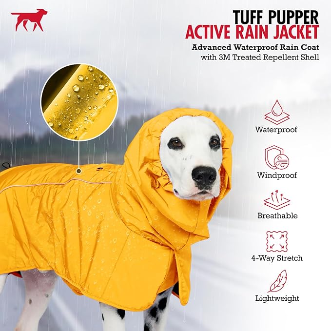 Tuff Pupper Waterproof Dog Raincoat | Full-Body Windproof Rain Jacket for Dogs | Reflective Strips | Breathable Mesh Lining | Adjustable Fit | Leash Port | Small Medium Large XL XXL Dogs (Yellow, S)