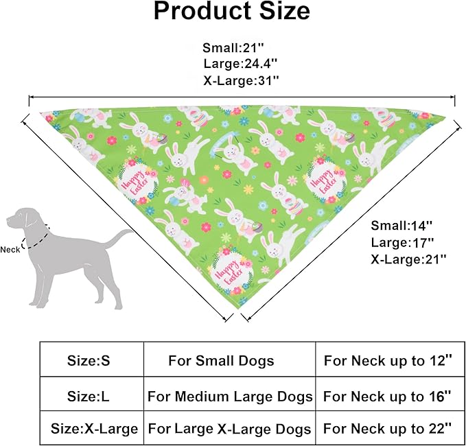 ADOGGYGO 4 Pack Easter Dog Bandana Triangle Dog Scarf Rabbit Easter Egg Pattern Pet Bandana for Medium Large Dogs Pets (Large)