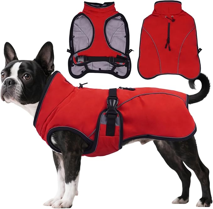 QBLEEV 2 in 1 Dog Coat, Waterproof Dog Winter Jacket with Detachable Fleece Vest, Windproof Warm Snow Jakcet with Harness Hole, Reflective Cold Weather Coats for Small Medium Large Dogs