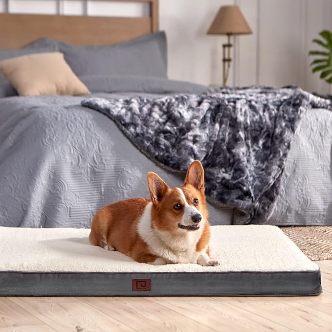 EHEYCIGA Orthopedic XXL Dog Beds for Jumbo Dogs with Removable Washable Cover for Crate, Beige, 47x29