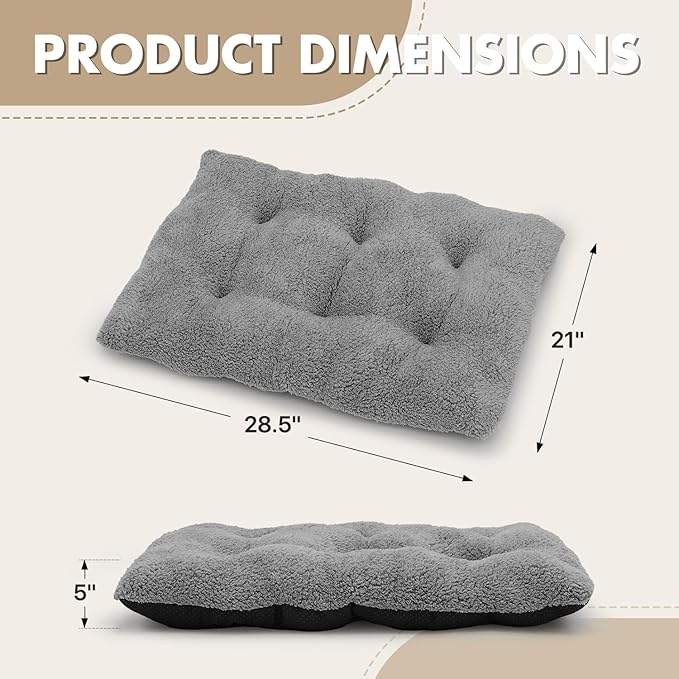 Athena Collection Small Dog Bed, 28 Inches Washable Dog Crate Bed for Small Dogs Puppy Cats Pets, Faux Fir Calming Crate Pad Warming Cozy Soft, Grey