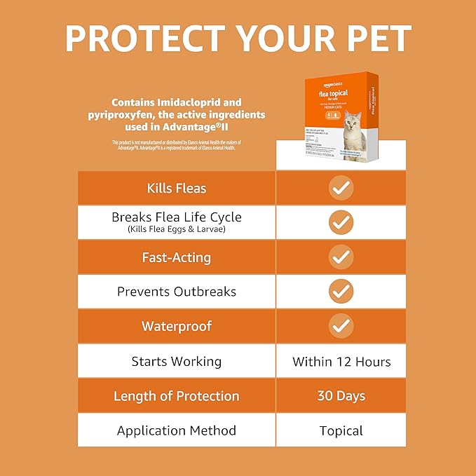 Amazon Basics PreventativeTopical Flea Treatment for Medium Cats (5-9 Pounds), 4 Count