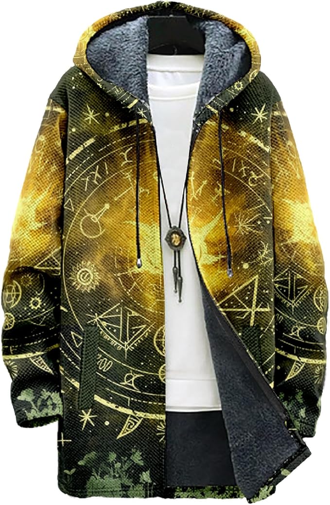 MARSVOVO Cool Hippie Long Cardigan Hoodies for Men Zipper Fleece Lined Knit Coat Skull Animal Print Graphic Jackets