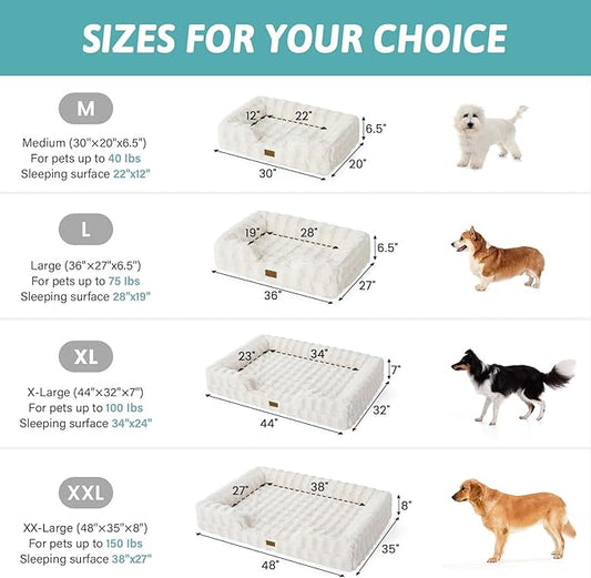 Orthopedic Dog Bed for Large Size Dog, Faux Fur Extra Large Pet Sofa, Foam Bolster Couch with Waterproof Lining Cover, Anti-Slip, Soft, Warm, Washable, C-Shaped, XL 44x32x7 inch, Beige