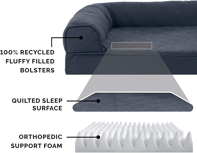 FurHaven Classic Sofa Orthopedic Dog Bed for Large Dogs, with Orthopedic Egg Crate Memory Foam for Joint Support, Removable Washable Cover, Large/Medium, Quilted Sofa, Iron Gray