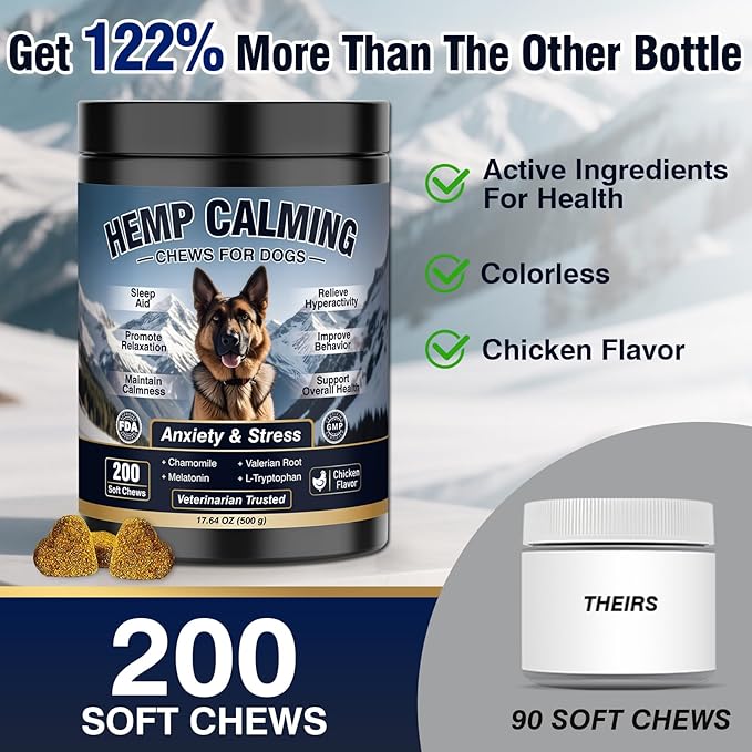 Calming Chews for Dogs 200ct Dog Calming Chews - Anxiety and Stress Relief Treats Melatonin Bites Sleep Aid for Small/Medium/Large Dogs Calm Dog - Separation, Fireworks, Thunder, Barking, Chicken