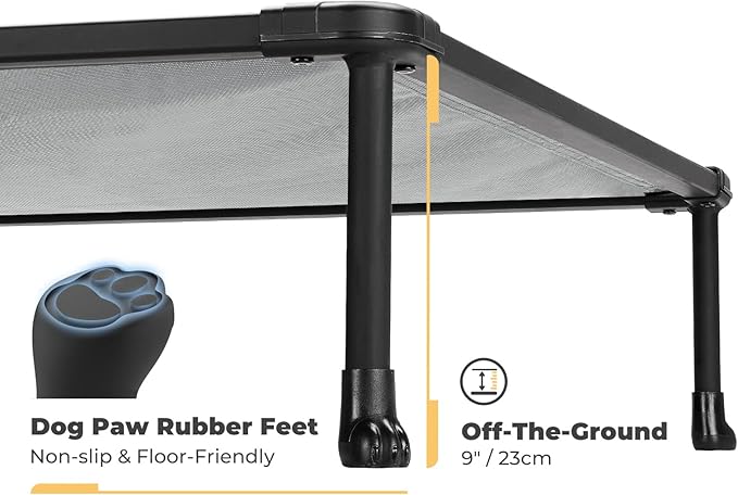 Veehoo Chewproof Elevated Dog Bed - Cooling Raised Pet Cot, Breathable Mesh, Washable & Non-Slip for Large Dogs, Indoor/Outdoor, Grey Mat and Black Frame, 59x37inches (Model CWC2203A03)