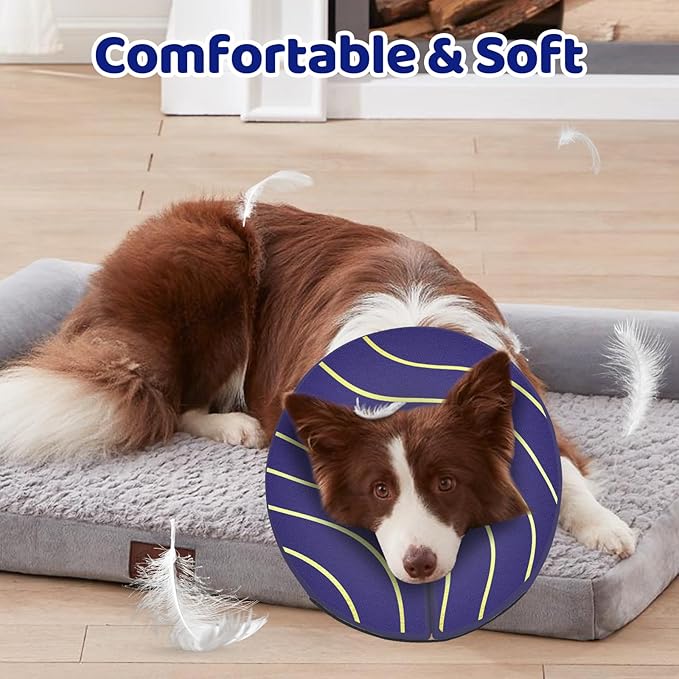 Adjustable Inflatable Dog Cone Collar for Surgery Recovery, Soft Cone for Dogs & Cats, Portable & Washable Dog Donut Collar, Large Cat Cone E Collar (Indigo L)