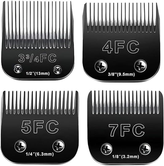 Audoc 4PCS Dog Grooming Replacement Blades Compatible with Andis/Oster A5/Wahl KM-10 Series Dog Clippers,Detachable Clipper Replacement Blade,Black (4PCS Black-#3FC+4FC+5FC+7FC)