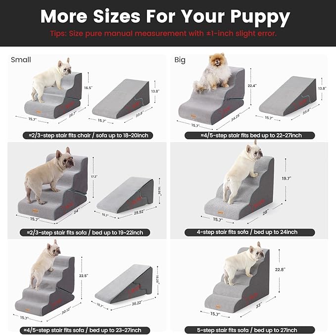 Gardner Pet Dog Stairs for Small Dogs 17.5" H, 2 in 1 Transformable 4-Step Pet Stairs and ramp, Dog Steps for Couch bed (19~22 in) with Durable Non-Slip Waterproof Cover and CertiPUR-US Certified Foam