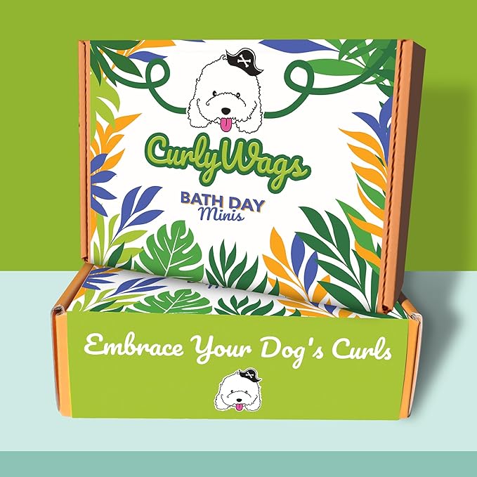 Curly Dog Grooming Kit – Travel-Size Shampoo, Conditioner, Curl Cream & Curl Refresh Detangler Spray, for Doodle, Poodle & Curly Coats, TSA-Friendly Gift Bundle (Chamomile)