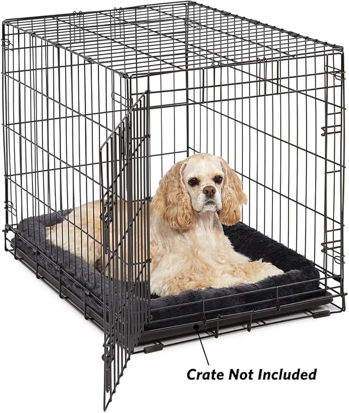New World Dog Bed – Gray Faux Fur Bolster, Ultra-Soft and Machine Washable, Fits 30-Inch Crates and Carriers, for Medium-Sized Breeds