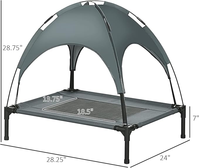 PawHut Elevated Portable Dog Cot Cooling Pet Bed With UV Protection Canopy Shade, 30 inch