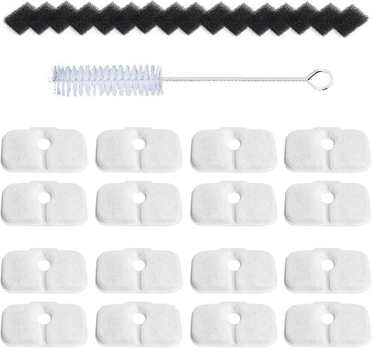 16 Pack Fountain Replacement Filters & 16 Pack Pre-Filter Sponges and a Cleaning Brush for PETLIBRO® Dockstream Cat Water Fountain PLWF005, PLWF105, PLWF115.