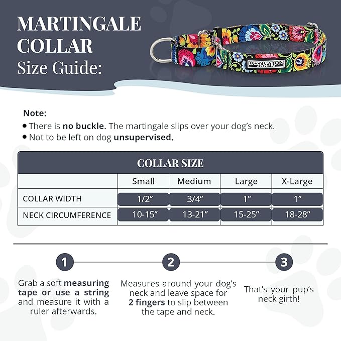 Lucky Love Dog Martingale Dog Collar - Adjustable, No-Slip, Durable, & Soft Webbing Collar for Male and Female Dogs Ideal for Training & Walking - Blackbird, Small
