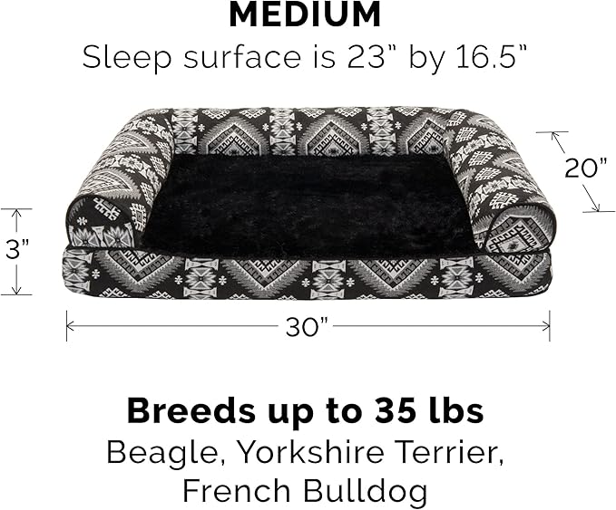 Furhaven Replacement Dog Bed Cover Plush & Southwest Kilim Décor Sofa-Style, Machine Washable - Black Medallion, Medium