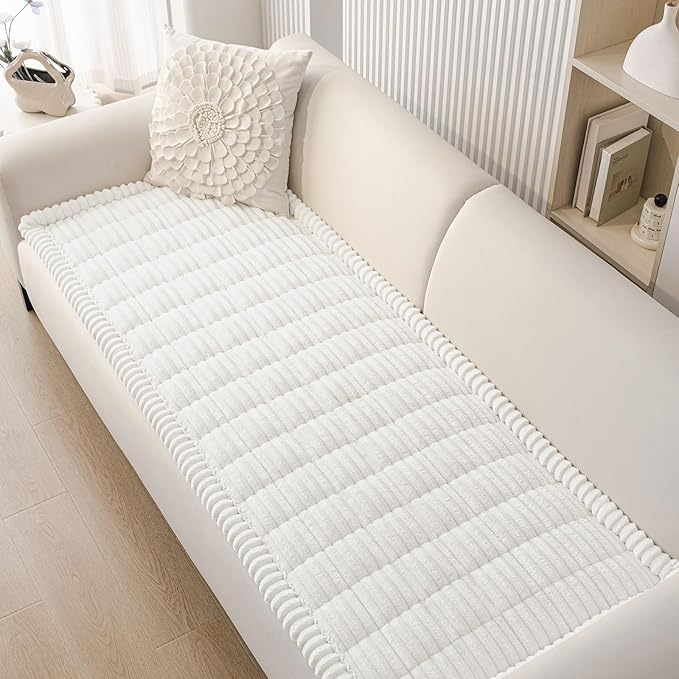 Smiry Couch Cover for Dogs Washable, Non Slip Fuzzy Pet Couch Covers for 3 Cushion Sofa Pet Friendly, Thick Soft Sofa Slipcovers Cushion Protector (White, 27.6" x 27.6")