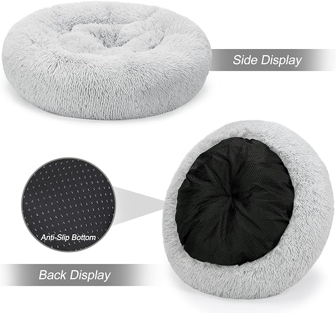 MIXJOY Comfortable Donut Cuddler Round Dog Bed Ultra Soft Washable Dog and Cat Cushion Bed (23'', Grey)