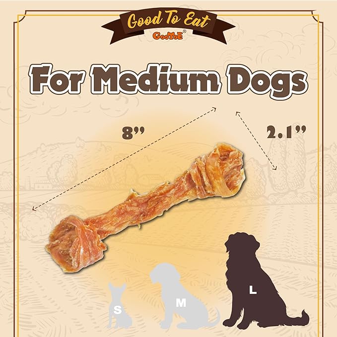 Gootoe Turkey Tendons for Dogs –All-Natural, Hypoallergenic Dog Treats, Rawhide Alternative, Long Lasting Puppy Chews, Healthy Dog Treats for Large Breeds, Bone (L), 9 Count Pack