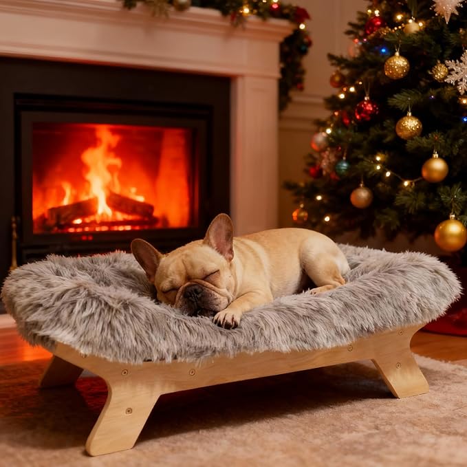 Elevated Dog Bed Frame and Mattress with Washable Cover Small Sized,Natural S Up to 40lbs
