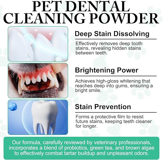 Dog Dental Powder - Teeth Cleaning Powder for Dogs - Dog Dental Care - Plaque & Bad Breath Off P-owder D-og - D-ental Care Supplies for Small - Medium - Large Do-gs
