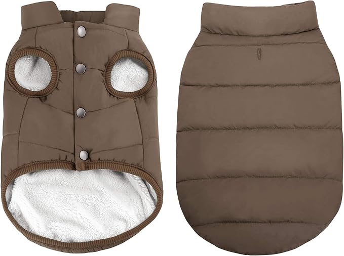 ASENKU Dog Winter Coat - Waterproof Windproof Dog Jacket, Warm Snowproof Doggie Puffer Vest for Cold Weather, Lightweight Snow Coats for Small Medium Large Dogs(M, Coffee)