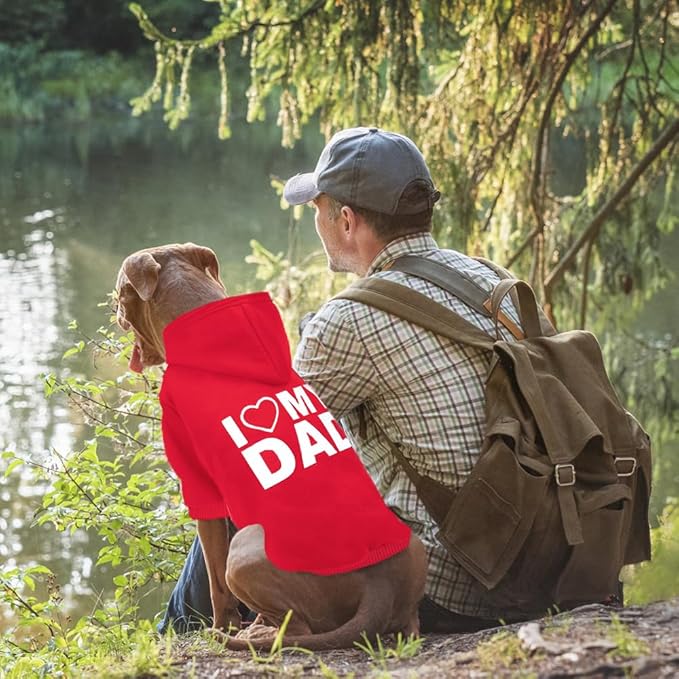GreenJoy Dog Sweater Dog Hoodie Cold Weather Coat Hooded Sweatshirt for Puppies,Cats, Small Medium Large Dogs (Red(I Love My Dad), X-Small)
