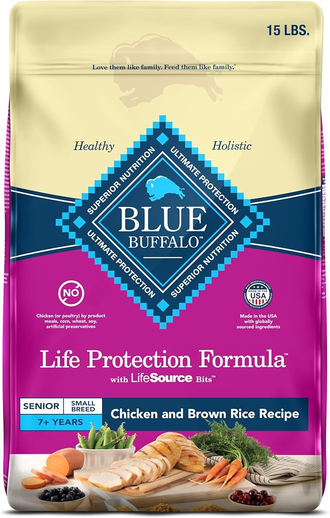 Blue Buffalo Life Protection Formula Natural Senior Small Breed Dry Dog Food, Chicken and Brown Rice 15-lb