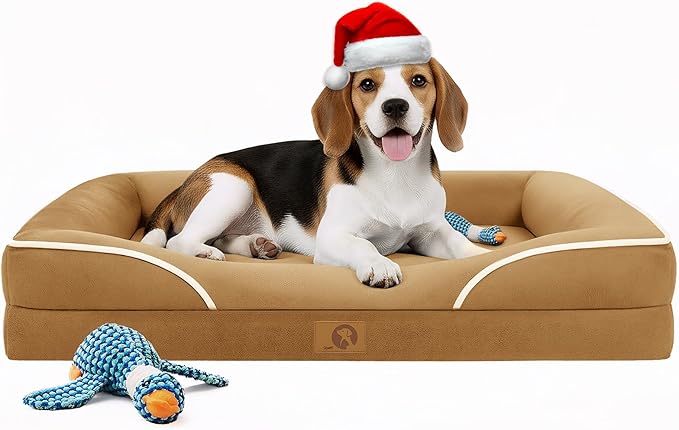 Homemate Dog Bed Medium Size Dog 28x23 inch with Orthopedic Foam Waterproof Outdoor Pet Cat Bed Sofa Supplies with Toy Dogs Crate Pad Couch with Removable Washable Cover & Non-Slip Botton Brown