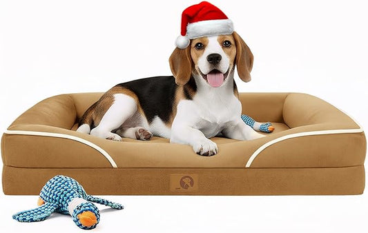 Homemate Dog Bed Medium Size Dog 28x23 inch with Orthopedic Foam Waterproof Outdoor Pet Cat Bed Sofa Supplies with Toy Dogs Crate Pad Couch with Removable Washable Cover & Non-Slip Botton Brown