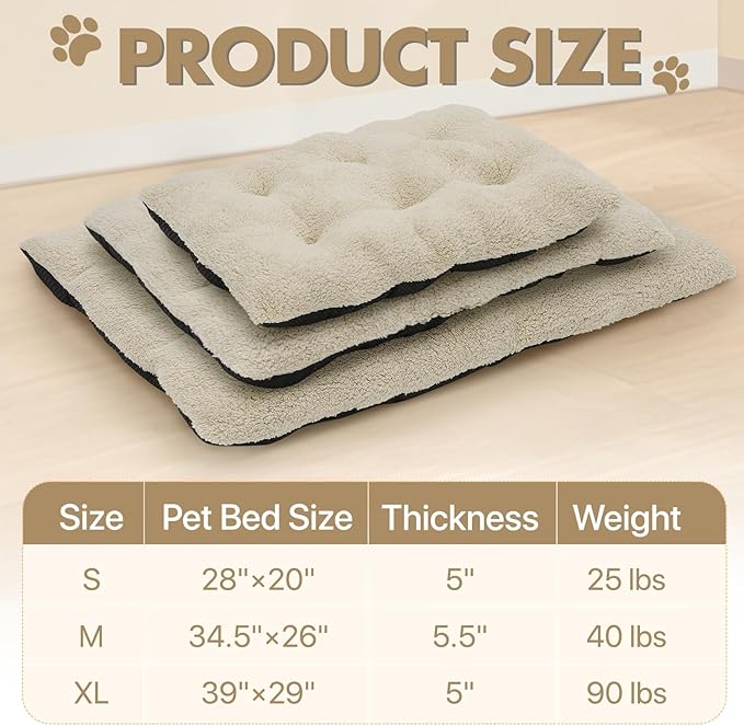 Athena Collection Small Dog Bed, 28 Inches Washable Dog Crate Bed for Small Dogs Puppy Cats Pets, Faux Fir Calming Crate Pad Warming Cozy Soft, Beige