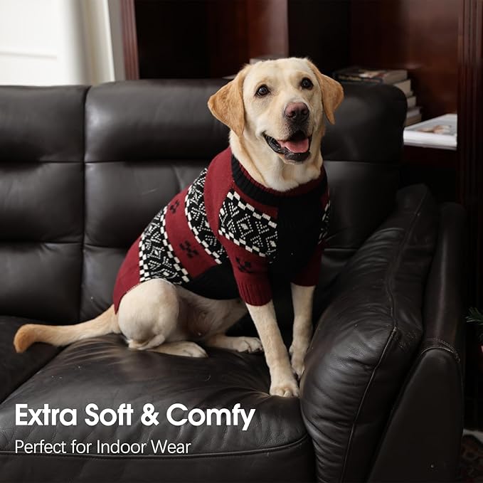 IECOii XXL Dog Sweater for Large Dogs Boy, Pitbull Sweater for Dogs Boy with Sleeve, Warm Male Fall Knitwear Mid Neck Pullover,Cozy & Elastic Dog Winter Sweaters for Cold Days, DarkRed, 2XL