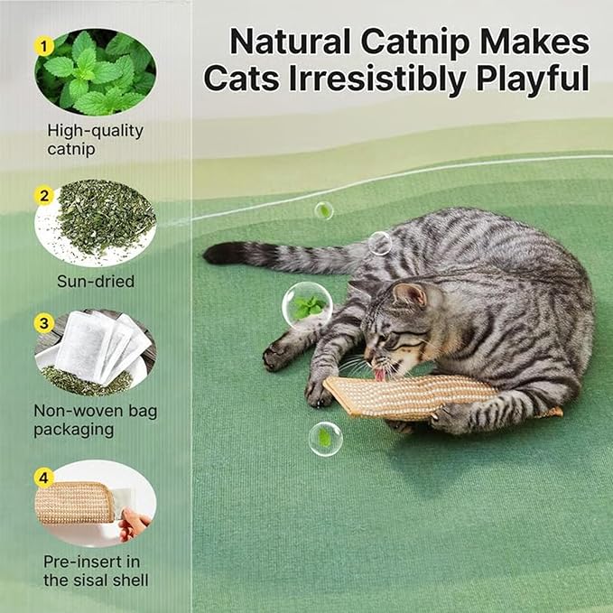 Catnip Kicker Pillow for Cats, Interactive Catnip Chew Toy, 13.4" Sisal Kicker Toy with 6000mg Organic Blend, Durable Bite-Resistant Kicking Toy for Indoor Cats & Kittens (3, Small)