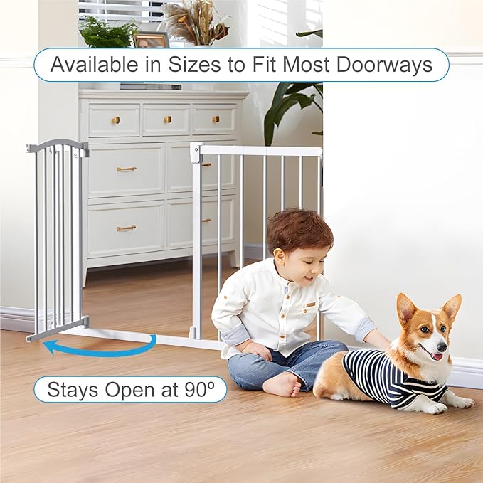 Great Gates Pet Gate - Durable Steel Gate for Stairs - Self-Closing Door & 2-Step Child Proof Lock - Wall-Friendly Dog Gates for Doorways (Fits Most) - 29.8"- 36.4", 28” Tall