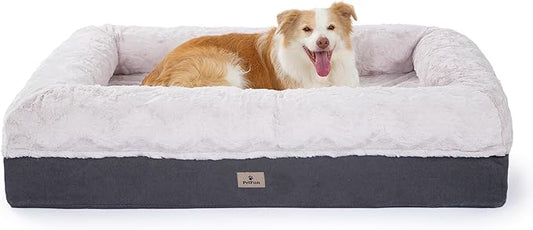 Memory Foam XL Dog Bed for XLarge Sized, Extra Large Orthopedic Dog Sofa with Sides and Waterproof Liner, Washable Bolster Pet Bed Couch with Removable Cover, 50x38x13 Inch, Beige