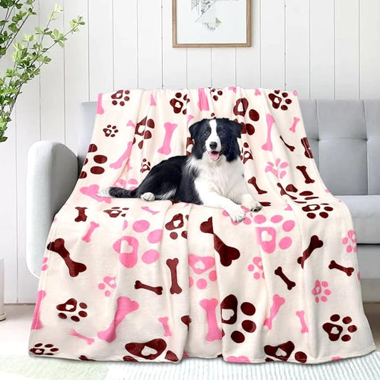 Rezutan Dog Blankets for Large Dogs, Medium Dog Blanket Soft Fluffy Premium Fleece Flannel Throw for Pet Puppy Cat Paw Blanket, Pink White, 50x60 inch