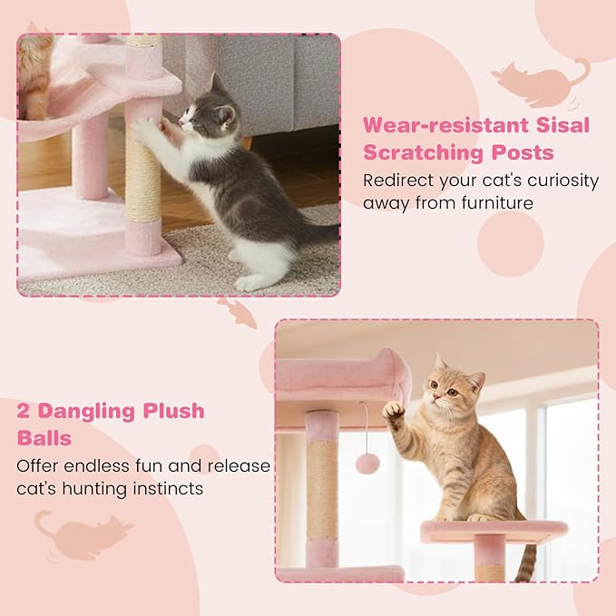 Tangkula Cat Tree for Indoor Cats, 75 Inch Extra Tall Cat Tower with Sisal Scratching Post, Padded Top Perch, Dual Condos, Hammock, 2 Dangling Balls, Platforms, Multi-Level Cat Climbing Furniture