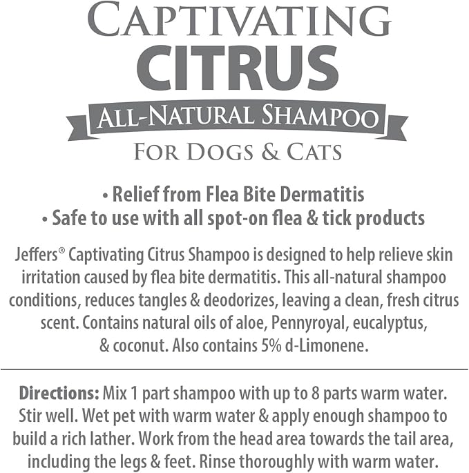 Jeffers Captivating Citrus Pet Shampoo, 17 oz – Soap Free Grooming for Dogs, Cats & Puppies – Orange & Lime Scent, Aloe & Coconut Oil – Safe for All Coat Types – Easy Rinse Formula for Home
