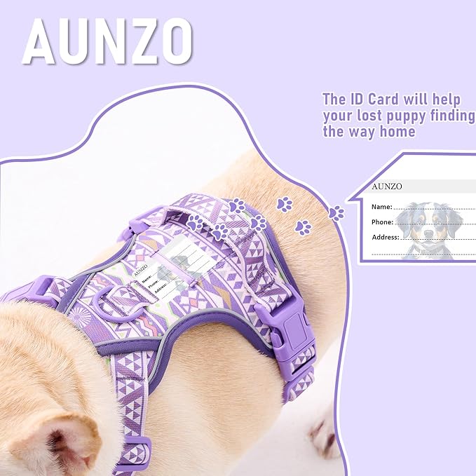 Dog Vest Harness No Pull Easy Walker Pet Harness for Walking Training Hiking for M Sized Dogs with 2 Leash Clips 3 Buckles ID Card Reflective Strip Soft Padded Handle, Tribal, French Bulldog