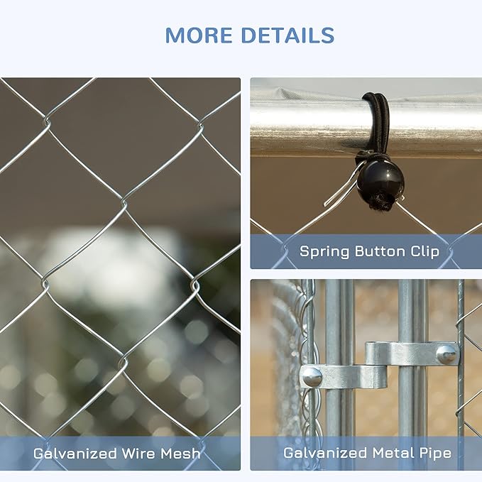 PawHut Outdoor Dog Kennel, Heavy Duty Dog Run Outdoor Fence with Waterproof Cover, Galvanized Chain Link, Secure Lock, 13' x 7.5' x 7.5'