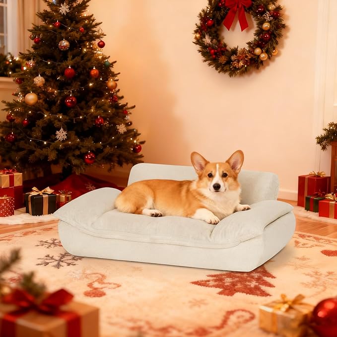 Lovupet Dog Couch for Large Breed, Fabric Dog Sofa Bed with Anti-Slip Bottom, PS215 (White)