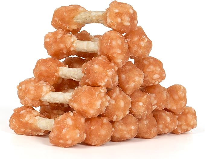MON2SUN Dog Treats, 9oz Mini Rawhide Chews, Chicken Dumbbells with Rice for Small Dogs & Toy Breed, Crunchy and Healthy (2.5 Inch 17 Count)