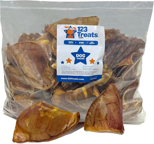 123 Treats Natural Pig Ears for Dogs, 100% Natural Long Lasting Pork Dog Chews, Ideal for All Chewers, Delicious and Healthy Dog Treats, Pig Ears Large and Mix (one Pack of 100)