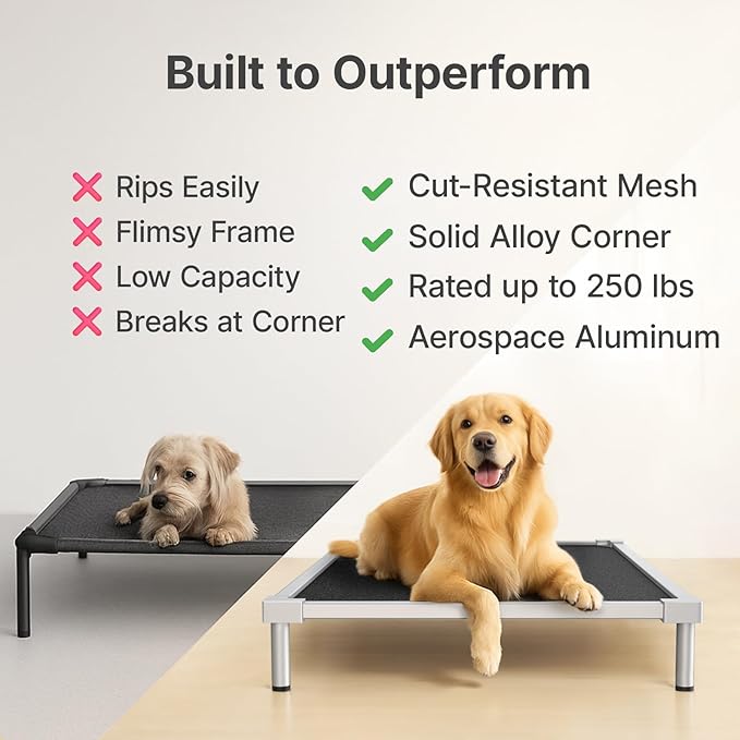 Chew Proof Elevated Dog Bed Medium Size Dog, Aluminum Alloy Dogs Supplies Raised Cot for Cooling Indoor/Outdoor/Camping Use Indestructible & Washable Pet Bed for Crate-40.6"x 28.7" x 7"