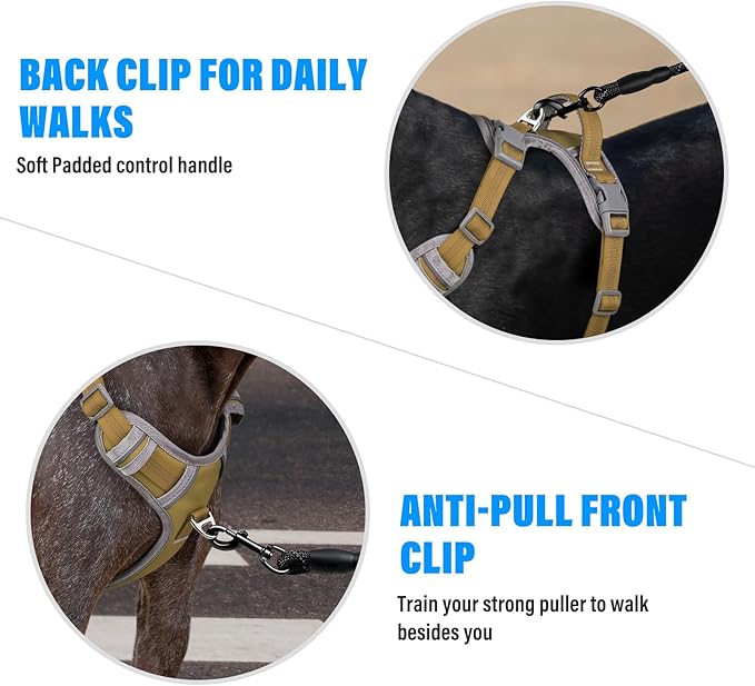 Plutus Pet No Pull Dog Harness, Release at Neck, Reflective Adjustable Dog Vest Harness, Easy Control Handle for Walking, for Small Medium Large Dogs, Khaki, S