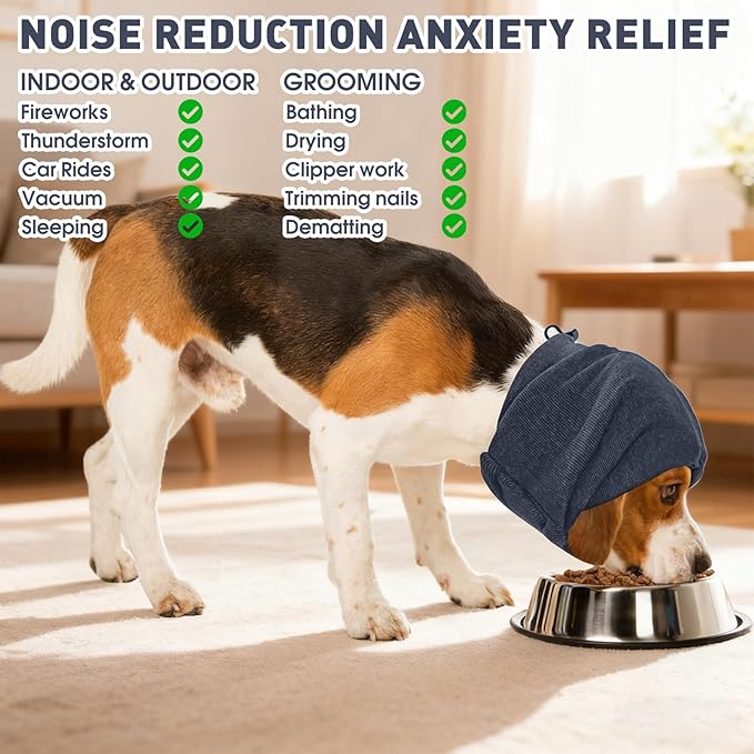 Pacify Dog Calming Hoodie, No Shake Ear Wraps for Dogs, Adjustable Dog Ear Muffs Head Wrap for Noise Reduction, Anxiety Relief, Grooming, Thunder, Hematoma (Leadgray, S(Head Girth:10.6"-15.7"))